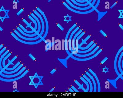 Hanukkah seamless pattern. Menorah with nine candles. Star of David. Vector illustration Stock Vector