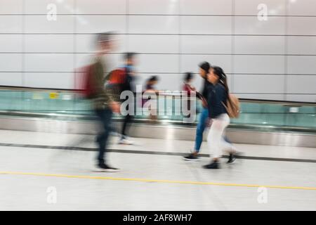Motion blur of people walking