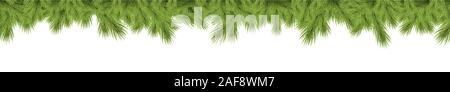 Seamless fir branchs on upper side with white background, template for christmas time concepts Stock Vector