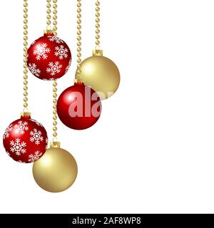 EPS 10 vector hanging christmas baubles with snow flakes background concept and free space for text Stock Vector