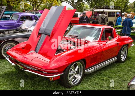 A restored and modified 1967 Chevrolet Corvette Stingray coupe in the Moab April Action Car Show in Moab, Utah. Stock Photo