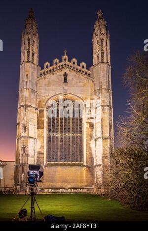 Location Lighting - outdoor Arri location floodlights used on Kings College Chapel Cambridge Stock Photo