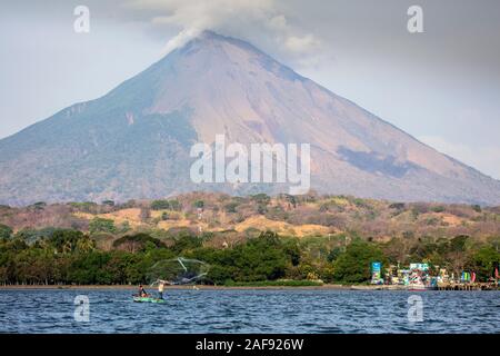 View of Concepcion volcano and the shoreline of Ometepe Island in Lake Nicaragua, Central America Stock Photo