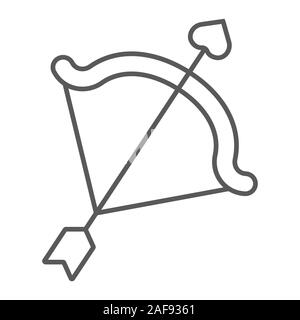 Cupid bow thin line icon, valentine and holiday, arrow sign, vector graphics, a linear pattern on a white background, eps 10. Stock Vector