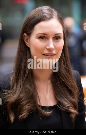 Finnish Prime Minister Sanna Marin at the European Union leaders year-end summit in Brussels. Stock Photo