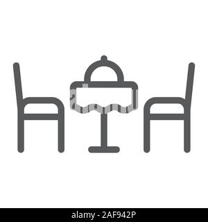 Romantic dinner line icon, valentine and holiday, table with chairs sign, vector graphics, a linear pattern on a white background, eps 10. Stock Vector