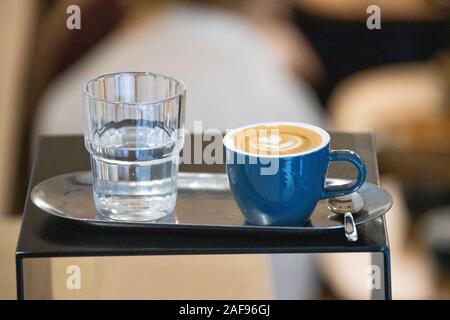 a cafe cortado, at Mision Cafe, Madrid, Spain Stock Photo