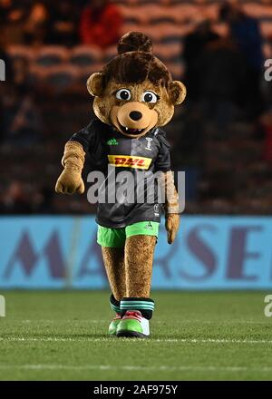 Twickenham, United Kingdom. 13th Dec, 2019. Harlequin bear mascot. Harlequins v Ulster Rugby. Pool 3. Heineken Champions cup. Twickenham Stoop. Twickenham. London. UK. Credit Garry Bowden/Sport in Pictures/Alamy Live News. Credit: Sport In Pictures/Alamy Live News Stock Photo