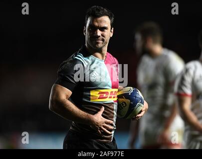 Twickenham, United Kingdom. 13th Dec, 2019. Martin Landajo (Harlequins). Harlequins v Ulster Rugby. Pool 3. Heineken Champions cup. Twickenham Stoop. Twickenham. London. UK. Credit Garry Bowden/Sport in Pictures/Alamy Live News. Credit: Sport In Pictures/Alamy Live News Stock Photo