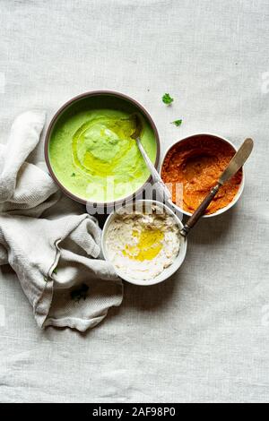 Assorted dips Stock Photo