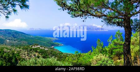 Beautiful Samos island,view with Psili Ammos beach,Greece. Stock Photo