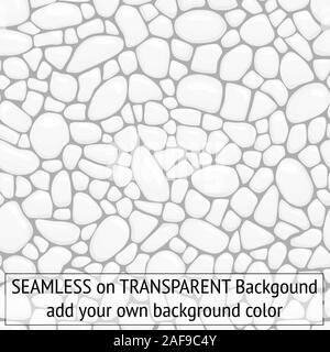 Seamless pebbles stones white and grey with transparent background so you can add your own background color fine detail Stock Vector
