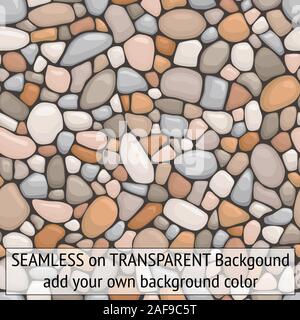 Seamless pebbles stones multicolor with transparent background so you can add your own background color fine detail Stock Vector