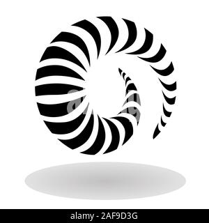 Maori Koru nautilus spiral icon in black with shadow tribal logo design Stock Vector