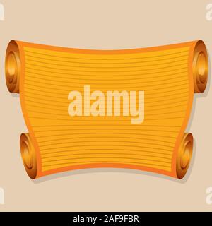 Old yellow scroll with lines rolled up and down on gray background. Vector image Stock Vector