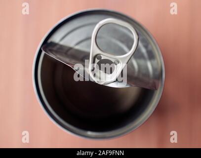 Open and empty tin can up close Stock Photo