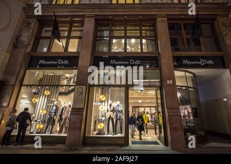 VIENNA, AUSTRIA - NOVEMBER 6, 2019: Massimo Dutti logo in front of their main boutique for Vienna. Massimo Dutti is a luxury fashion designer, manufac Stock Photo