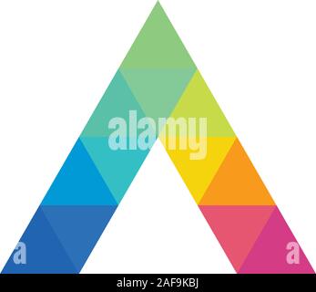 Letter A with mosaic pattern on white background. Colorful triangular alphabet icon. Stock Vector