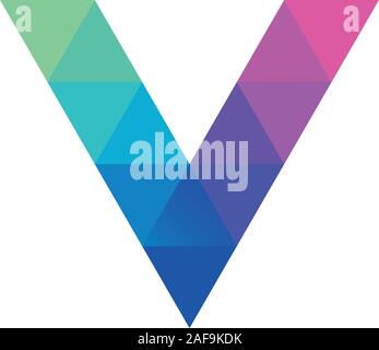 Letter V with mosaic pattern on white background. Colorful triangular alphabet icon. Stock Vector