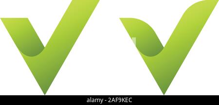 Green letters V with check marks on white background. Logo templates in twisted ribbon form. Stock Vector