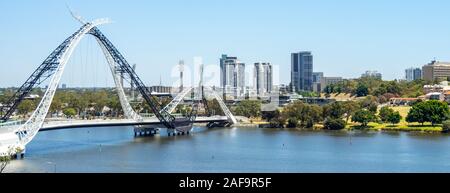 Matagarup Bridge a suspension cable stayed pedestrian footbridge over the Swan River Perth Western Australia. Stock Photo