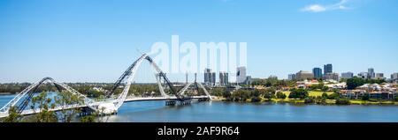 Matagarup Bridge a suspension cable stayed pedestrian footbridge over the Swan River Perth Western Australia. Stock Photo