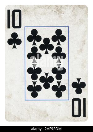 Ten of Clubs Vintage playing card - isolated on white (clipping path included) Stock Photo