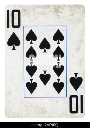 Ten of Spades Vintage playing card - isolated on white (clipping path included) Stock Photo