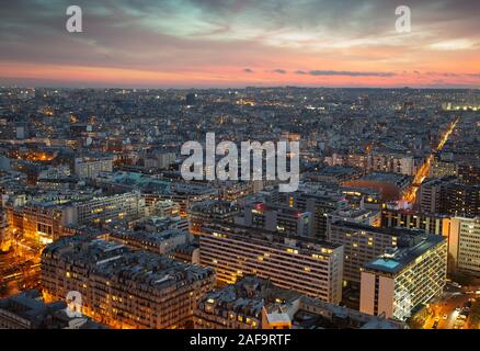 Paris city seen from Eiffel tower after sunset Stock Photo