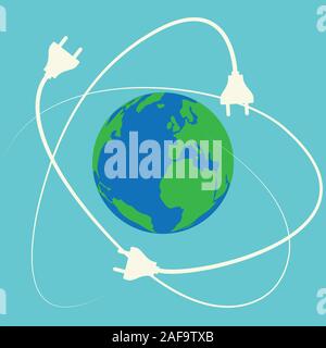 Planet earth surrounded by electric plugs, conceptual vector Stock Vector