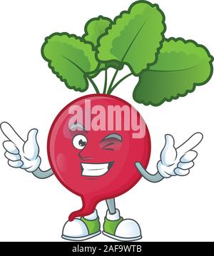 Funny red radish cartoon character style with Wink eye Stock Vector