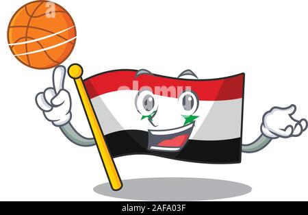 An icon of flag syria Scroll cartoon character playing basketball Stock Vector