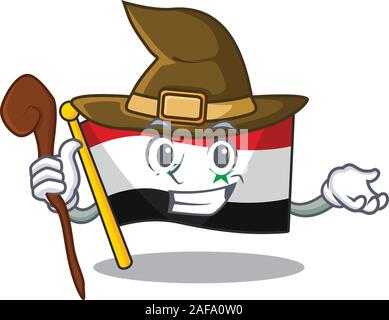 Happy Witch flag syria Scroll cartoon character design Stock Vector