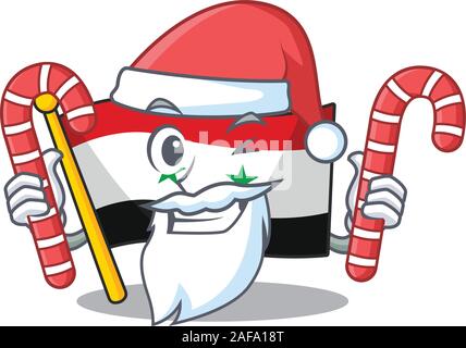 Happy flag syria Scroll Cartoon character in Santa with candy Stock Vector