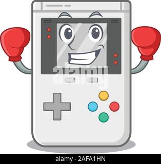 Happy Boxing handheld game Scroll mascot character style Stock Vector