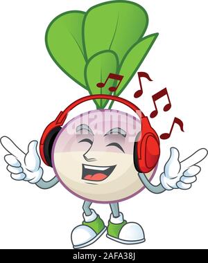 Singing and Listening music turnip cartoon character Stock Vector