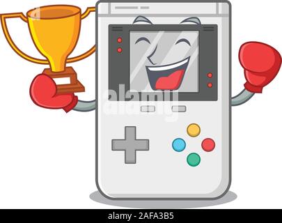 Super cool Boxing winner handheld game Scroll in mascot cartoon design Stock Vector