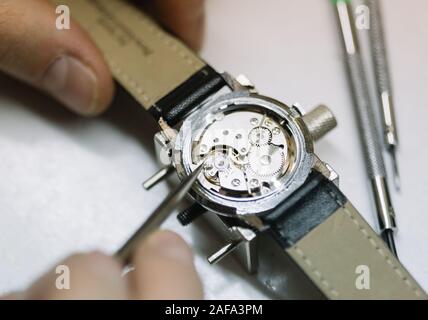 Close up of wrist watch repairing Stock Photo