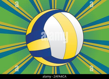 Colorful background with rays and volleyball ball over it. Stock Vector