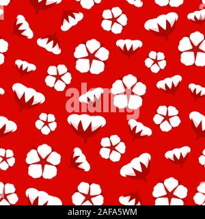 Cotton bloom seamless pattern. Warm red winter floral surface design. Vector stock illustration background. Decorative texture Merry Christmas print Stock Vector