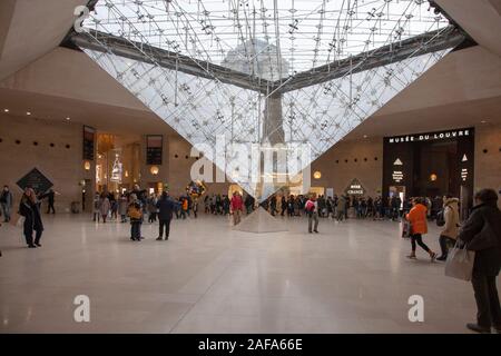 The underground entrance to the Louvre Museum and Gallery in Le Carrousel du Louvre. Paris Stock Photo