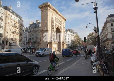 The Porte Saint-Denis is a Parisian monument located in the 10th arrondissement of Paris. It was a gate through the former city walls Stock Photo