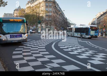 Hybrid diesel-electric buses in the 13th arrondisement of Paris Stock Photo
