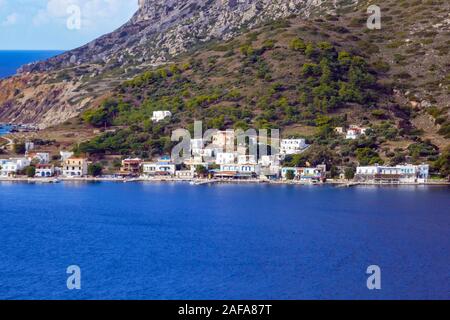 The white houses of Telendos Island seen from Kalymnos Island, Dodecanese, Aegean Sea, Greece, Stock Photo