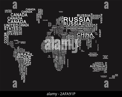 World map. White on a Black background Stock Vector