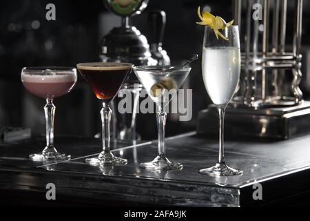 Porto Flip Cocktail On A Bar Desk Black Background Stock Photo