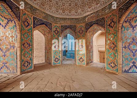 interior shot of Octagonal Mausoleum or Shirin Biqa Aqa in necropolis Shah-i-Zinda, Samarqand, Uzbekistan, Central Asia