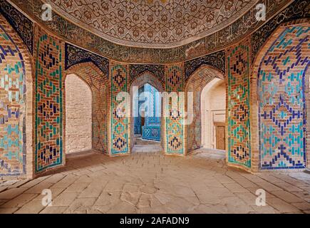 interior shot of Octagonal Mausoleum or Shirin Biqa Aqa in necropolis Shah-i-Zinda, Samarqand, Uzbekistan, Central Asia