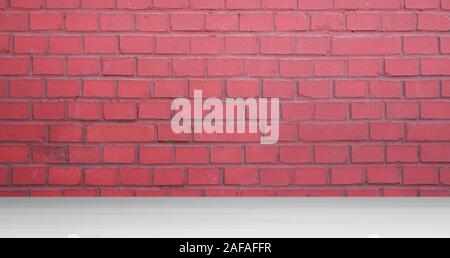 Empty wooden table and red brick wall in background Stock Photo