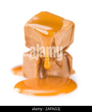 Caramel Sauce on a vintage slate slab (close-up shot; selective focus) Stock Photo